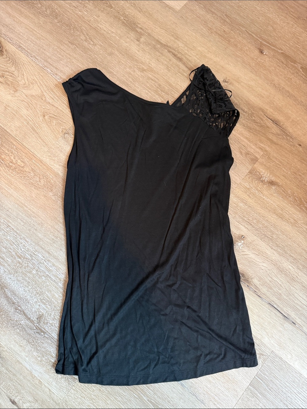 The Limited Black One-Shoulder Lace Trim Tank